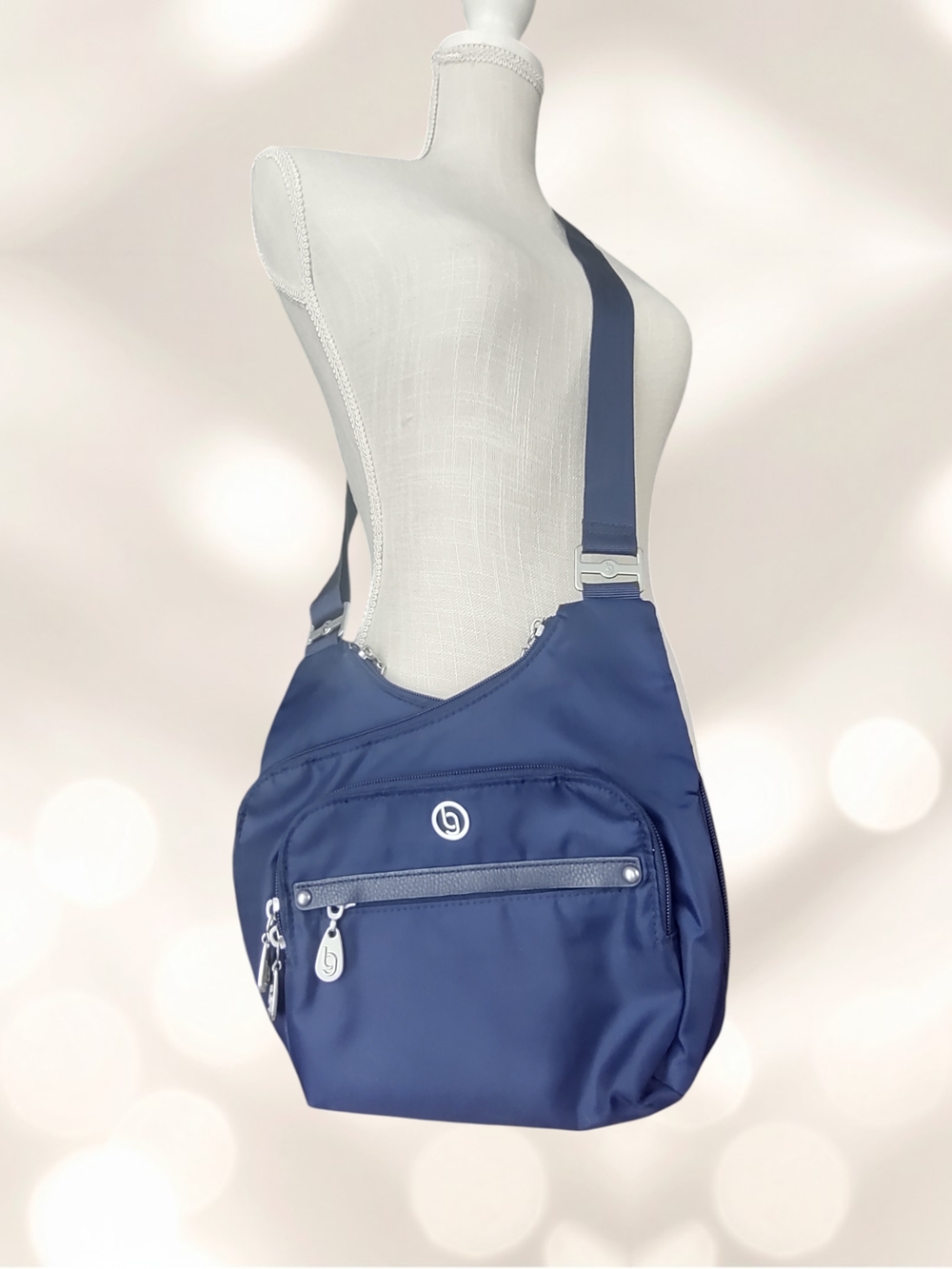 Compact Navy Crossbody Bag with Front Zip Pocket